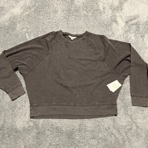 Lucky Brand Shirt Womens Large Raglan Waffle Crop Long Sleeve Gray